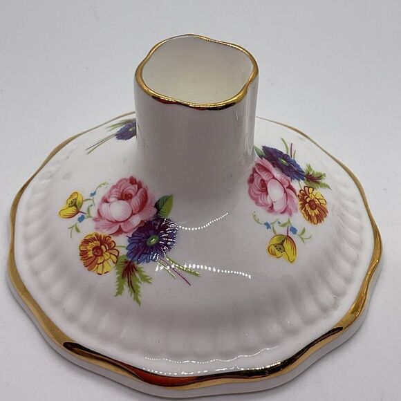 Vintage Royal Adderly Floral Porcelain Candle Holders with Gold Trim - Picture 4 of 8